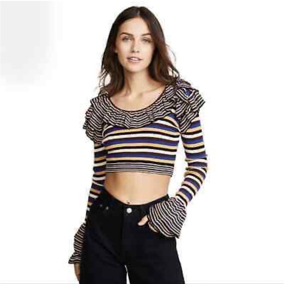 Ronny Kobo Barah Multi Stripe Knit Ribbed Crop Top Size Small - Picture 3 of 9
